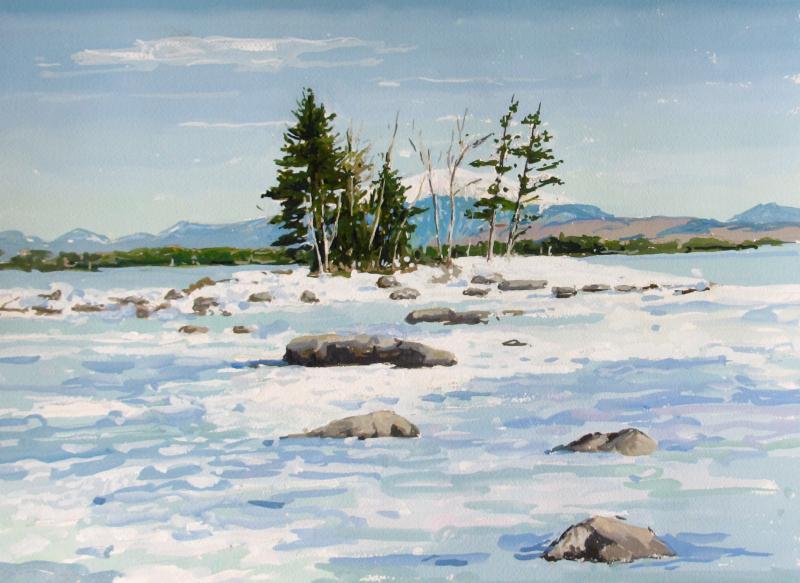 “Frozen Spring,” gouache on paper by Judy Taylor
